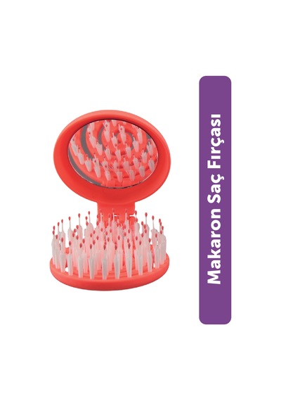Beauty Makaron Extension Saç Fırçası - Kaynak Saçlara Özel, 3d Esnek, Aynalı, Çanta Boy Pastel Neon Mercan