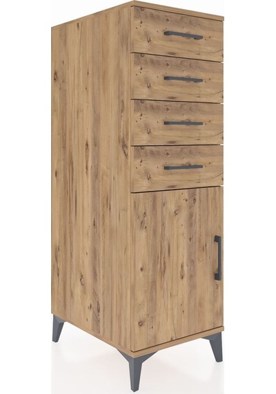 Kronos Dolap Tek Raflı 4 Çekmeceli Tek Kapaklı 44x59x134 Çam-çam Atlas Çam