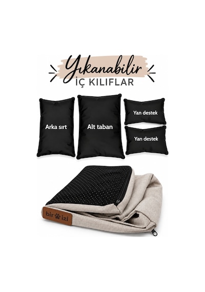 Kedi Ve Köpek Koltuğu Tamamen Fermuarlı Çıkarılabilir İç Minder Boncuk Elyaf Kaydırmaz Taban Kedi Ve Köpek Yatağı Krem 1716708554