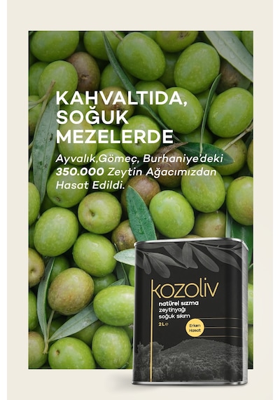 Kozoliv Erken Hasat Soğuk Sıkım Naturel Sızma Zeytinyağı Teneke 2 L