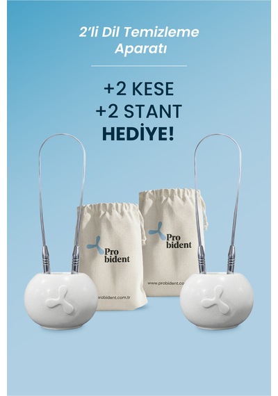 2'li Dil Temizleme Aparatı Paketi + Kese + Stand
