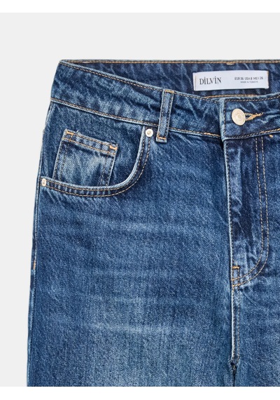 Dilvin 72362 %100 Pamuk Basic Wide Leg Jean Mavi