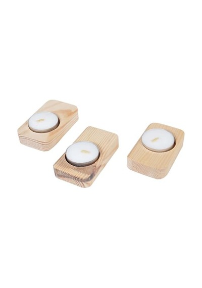 Ahşap Ağaç Tealight Mumluk Dekoratif Mumluk Mum Standı 3'lü Set Çok Renkli