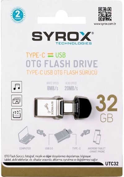 Syrox Type-c Ve Usb 2.0 Usb Flash Bellek 32 Gb. Otg Çift Giriş Syrox Type-c Ve Usb 2.0 Usb Flash Bellek 32 Gb. Otg Çift Giriş