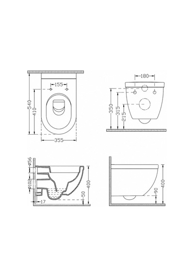 Dura Bagno Sirius Asma Klozet Rimless 54 Cm, Duroplast Kapak, Beyaz, Set 2 Parça Dbo.36.01.03.05
