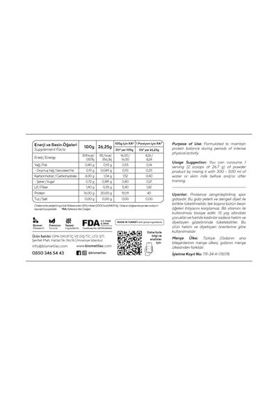 Bıomet Plant Based Protein - Bezelye & Pirinç Proteini + Bcaa