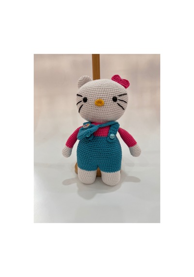 El Yapımı Amigurumi Kedi Örgü Oyuncak Bebek Tığ İşi 24 Cm Sevimli Hediye Turkuaz