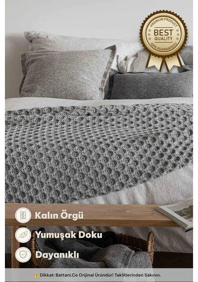 Home Kalın Örgü Battaniye Sofa & Yatak Üstü Dekoratif Battaniye 130cm X 170cm Gri Gri Melanj Gri Melanj