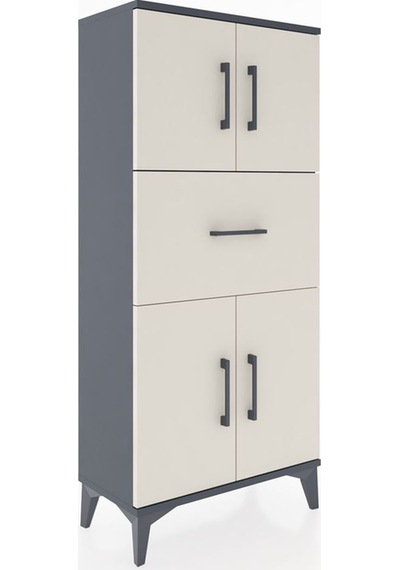 Hyperion Dolap Tek Raflı Tek Çekmeceli 4 Kapaklı 60x44x134 An... Antrasit