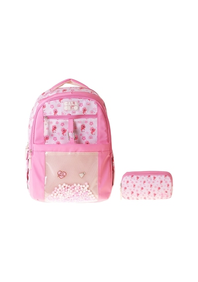 Calacilo Tiny Kız Çocuk Ayıcık Baskılı Okul Sırt Çantası Ve Kalemlik Seti - Setcc-c4062c Pembe - Krem