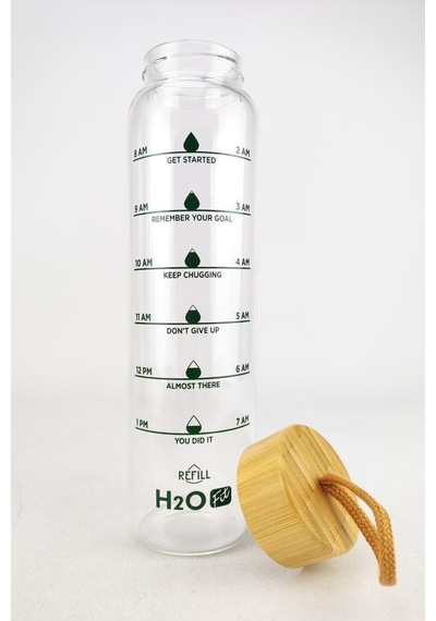 Digithome H2O Fit Bambu Kapaklı Cam Matara 1 L - H2O75992 C1-1-18