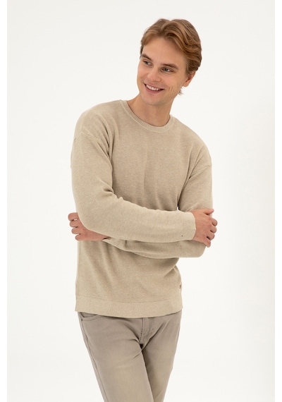 U.S. Polo Assn. Erkek Comfort Fit Bisiklet Yaka Kum Melanj Basic Kazak 50313679-VR123