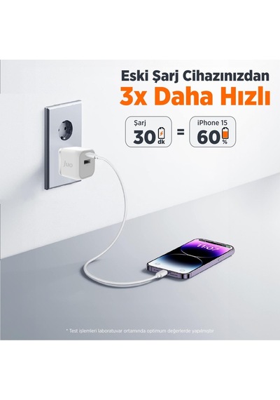Juo 20W GaN USB C + A Şarj Aleti Apple Uyumlu iPhone & iPad Android PD QC4.0 Type Hızlı Cihazı Beyaz