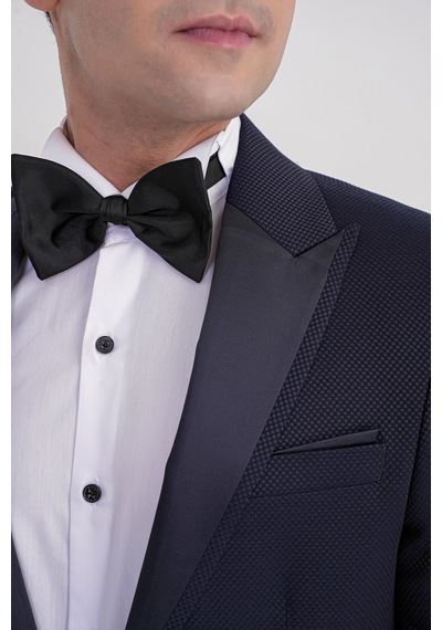 Black 035 Slim Fit Saten Yaka Çift Yırtmaçlı Tek Düğmeli Lacivert Damatlık Smokin Ceket Lacivert