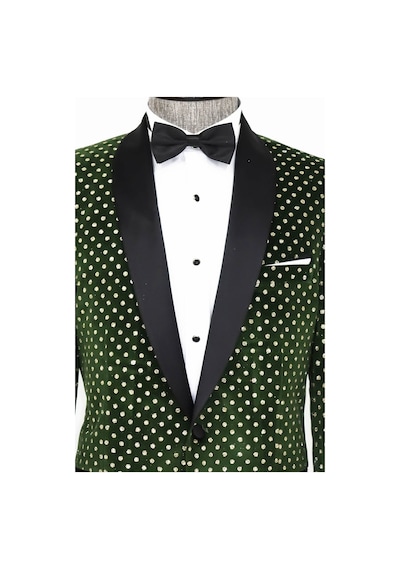Wessi Nokta Desenli Slim Fit Koyu Yeşil Erkek Smokin Ceket Koyu Yeşil