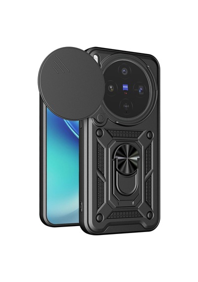 Caseonn Vivo X300 Kılıf Sürgülü Kamera Korumalı Yüzüklü Mıknatıslı Tank Kapak Siyah