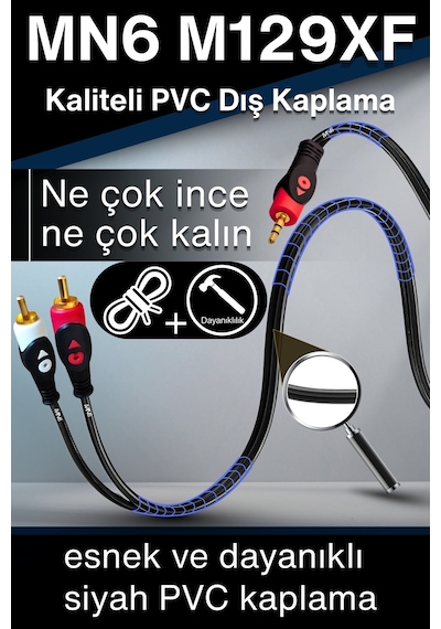 MN6 M129XF Rca kablosu 5 Metre/A+Kalite-3.5mm/Ses Kablosu-2 Rca Ses kablosu-Ses Sistemi uyumlu