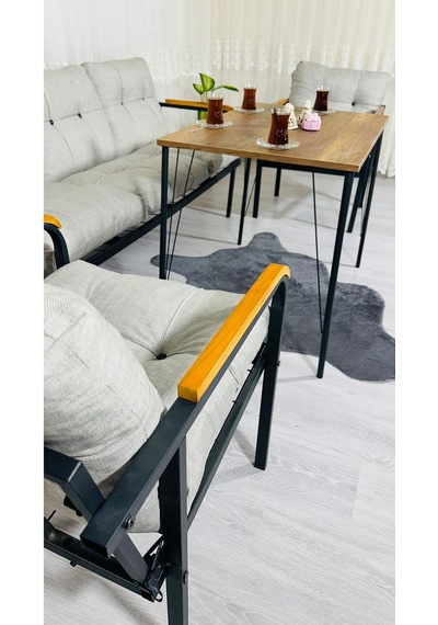 Madame Home Açelya Balkon, Bahçe, Cafe - Salon - Metal Kanepe Koltuk Takımı 3+1+1 + Masa Açık Gri