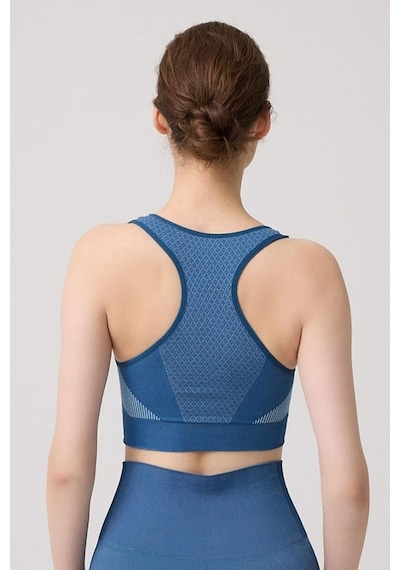 Cottonhill Seamless Sporcu Kalın Askılı Balensiz Kadın Crop Top Büstiyer Turkuaz