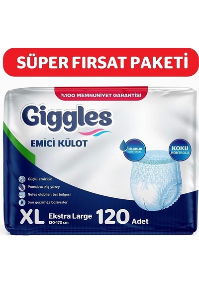 Giggles Yetişkin Emici Külot Bez Ekstra Büyük Boy Xl 4paket 120 Adet 4x30 Standart