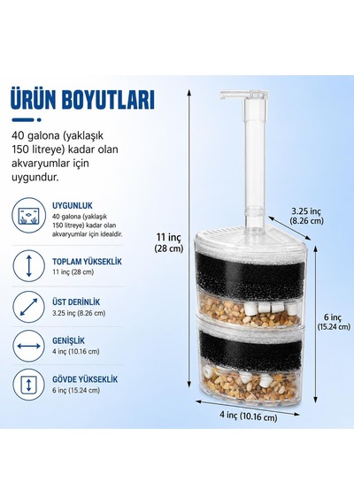 Valkyrie Köşe Akvaryum İç Filtresi 6 Katmanlı Biyolojik Süngerli