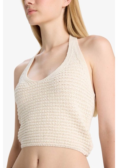 Defacto Slim Fit Dar Kesim Halter Yaka Atlet F8367ax25hser98 Ekru