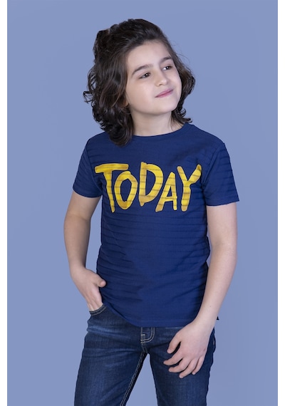 Toontoy Kids Toontoy Erkek Çocuk Örgü Kumaş Detaylı Today Baskılı Tişört Lacivert