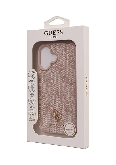 Apple iPhone 16 Uyumlu Kılıf Magsafe Şarj Özellikli Guess  Lisanslı Small 4g Classic Pembe