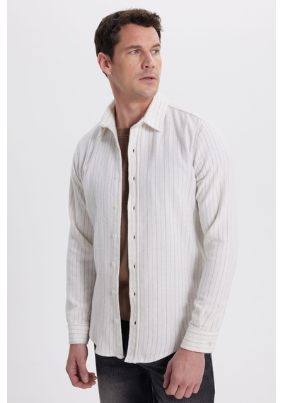Tudors Erkek Slim Fit Dar Kesim Yaka Düğmeli Çizgili Oduncu Gömlek-41944 Çok Renkli