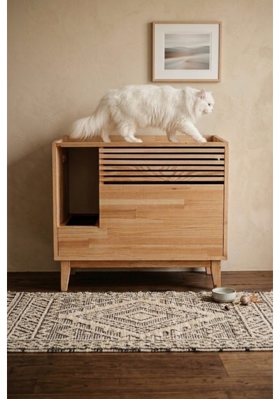 Reyo Pet Nordic Line Ahşap Kedi Tuvaleti Dolabı Kapalı Kedi Tuvaleti