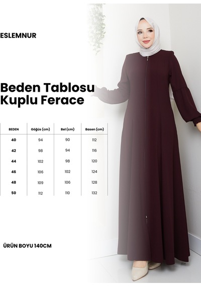 Eslemnur Gündelik Hac Ve Umrelik Ön Arkası Kuplu Ferace Siyah