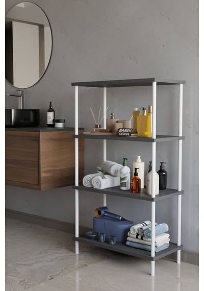 4 Katlı Çevir Kur Metal Gövdeli Banyo Rafı Çok Amaçlı Düzenleyici Organizer Stand Banyo Dolabı Antrasit