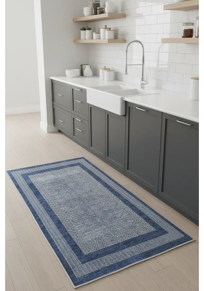 Mavi Modern Yıkanabilir Antibakteriyel Salon Halısı - Yo11543m