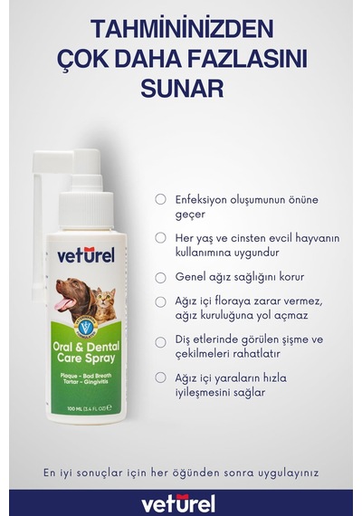 Veturel Günlük Kedi Ağız Kokusu Giderici Diş Eti Yarası Plak Tartar Önleyici 3 x 100 ML