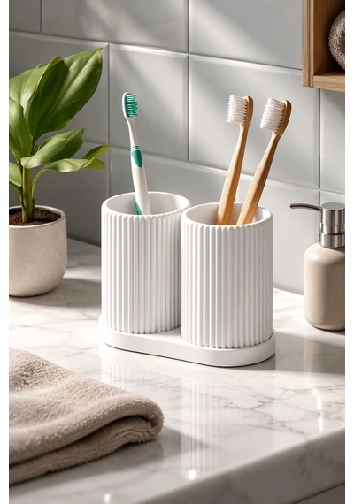 Modern Banyo Organizeri Ve Çok Amaçlı Diş Fırçası Tutucu Beyaz