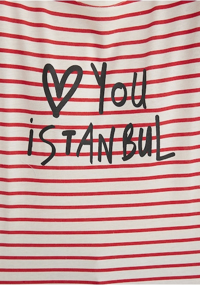 Mavi - Love You Baskılı Çizgili Istanbul Tişört 167986-26829 Beyaz