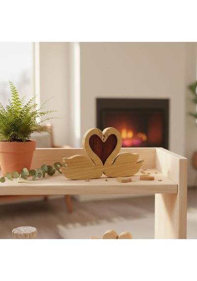 Simdale Wood İsimli Ahşap Kuğu Ve Gizli Kalp - Romantik Puzzle Biblo