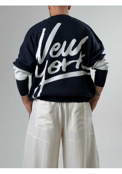 Cocopelli Oversize New York Erkek Lacivert Triko Coc2597 Lacivert
