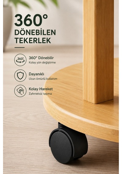 Ahşap 5 Katlı Tekerlekli Çiçeklik Saksılık Dekoratif Daire Model Bitki Rafı