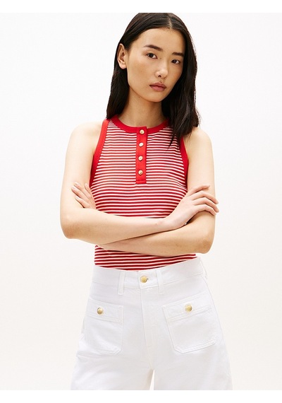 Tommy Hilfiger Gold Button Henley Top Kadın Kırmızı T-shirt - Ww0ww49251