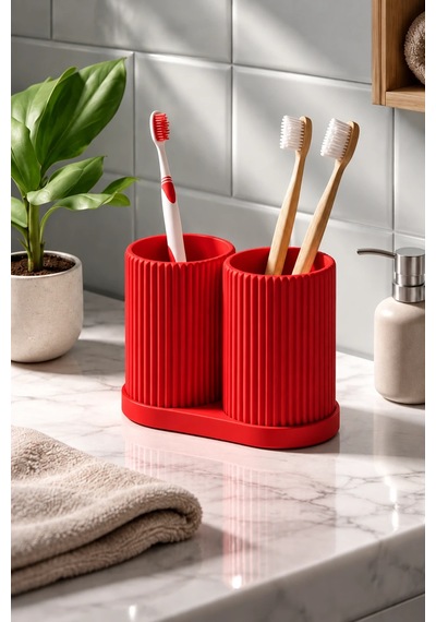 Modern Banyo Organizeri Ve Çok Amaçlı Diş Fırçası Tutucu Kırmızı