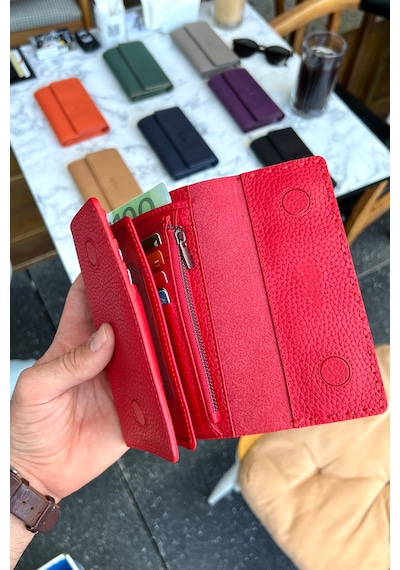 Jesi Kırmızı Hakiki Deri Kadın Cüzdan Orta Boy Şık Ve Kullanışlı Kırmızı