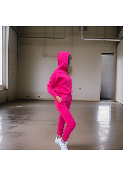 Ceyss Design Oversize İki İplik Şardonlu Beli Lastikli Kadın Eşofman Takımı-fuşya Fuşya