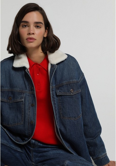 Colin's Colins Oversize Fit Çıtçıtlı Astarsız Kürklü Kadın Dark İndigo Denim Ceket Cl1082794 Q1.v1 Dn45172 Colin's Colins Oversize Fit Çıtçıtlı Astarsız Kürklü Kadın Dark İndigo Denim Ceket Cl1082794 Q1.v1 Dn45172