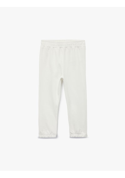 Koton Pamuklu Beli Lastikli Basic Şardonlu Jogger Eşofman Altı Ekru 6wmg40030ak