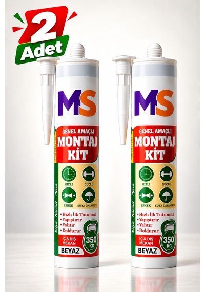 2 Adet Genel Amaçlı Montaj Yapıştırıcısı Beyaz 290 Ml Banyo Dolap Fayans Mermer Korniş Evye Ayna