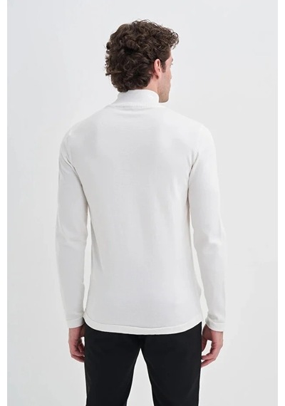 Cazador Slim Fit Viskon Karışımlı Premium Yarım Balıkçı Kazak-30310 Beyaz
