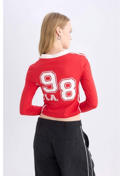 DeFacto Coool Fitted Sırt Baskılı Uzun Kollu Tişört D9855AX24WNRD79
