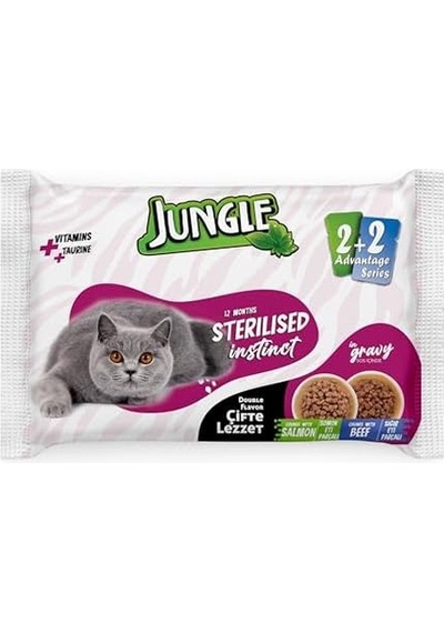 Jungle 4 X 100 Gr Çift Lezzet Pouch Kısır Kedi Somon - Biftek 103 Ivory