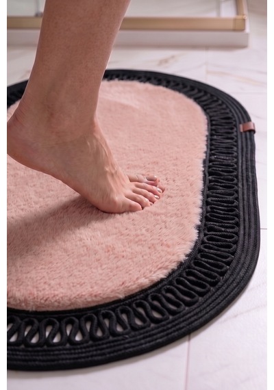 Banyo Paspası Takımı 60x100+40x60 Cm İç Trikot Pembe & Siyah